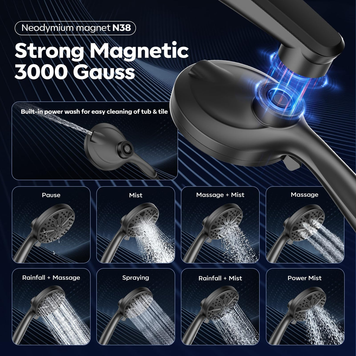 Razime adjustable-angle rain head lets you position rainfall precisely.