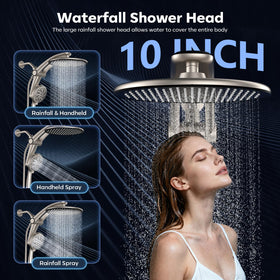 Razime adjustable stand tilting the rainfall head for comfortable positioning.