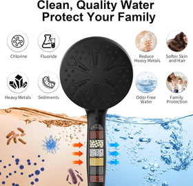 Razime handheld shower head with 9 settings for versatile cleansing.