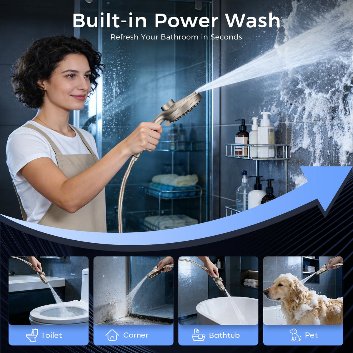 Razime high-flow handheld with nine spray options for versatility.