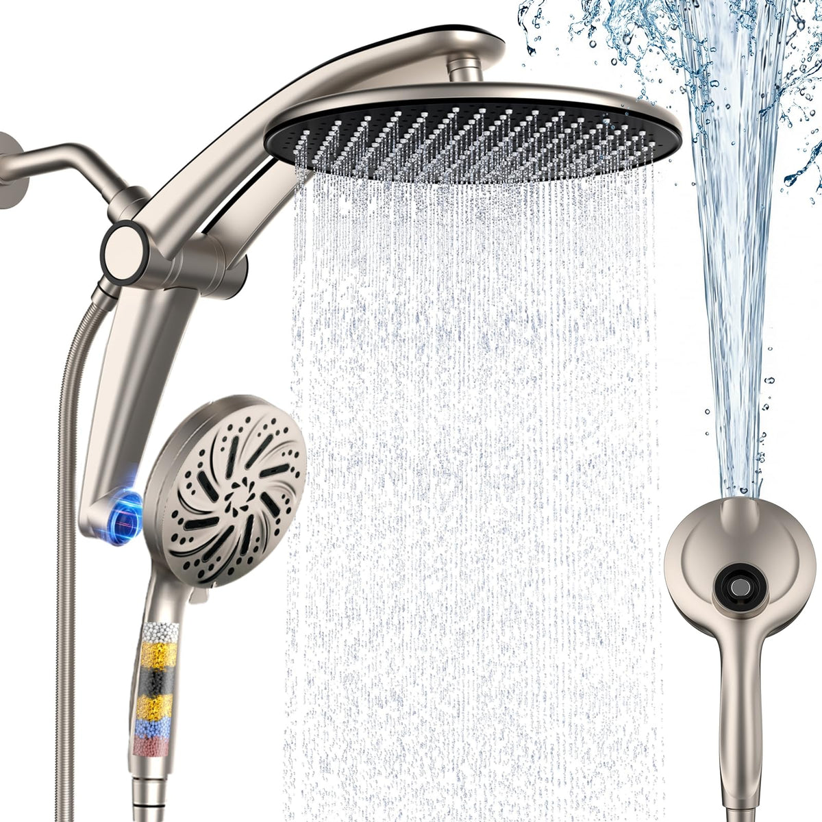 Razime magnetic dual shower head with 10-inch rainfall for full-body coverage.
