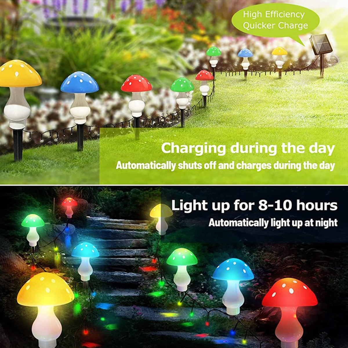 RCFINE colorful mushroom lights brighten garden paths for evenings outdoors.