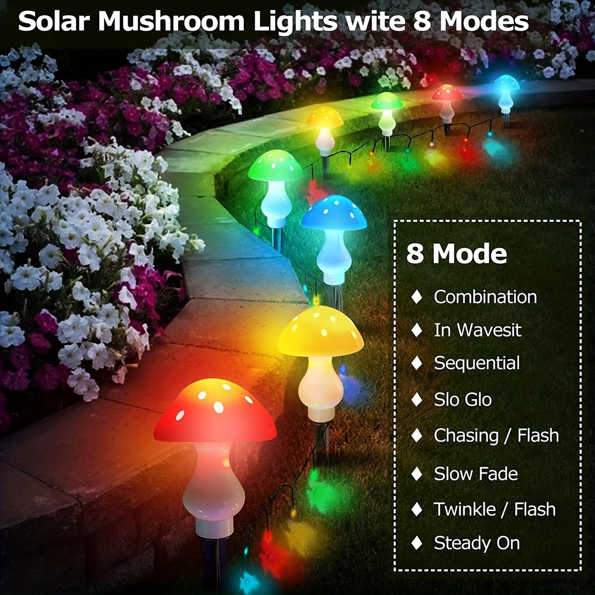 RCFINE mushroom LED lights offer eight modes for vibrant outdoor decoration.