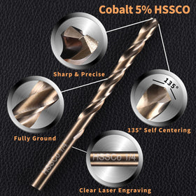 RCINDUS 135-degree split-point drill bits reduce wandering on tough surfaces.