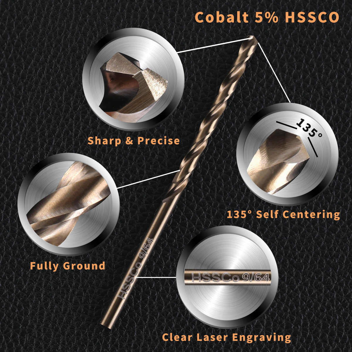 RCINDUS HSS M35 cobalt drill bits with 5% cobalt for tougher materials