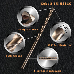 RCINDUS HSS M35 cobalt drill bits with 5% cobalt for tougher materials