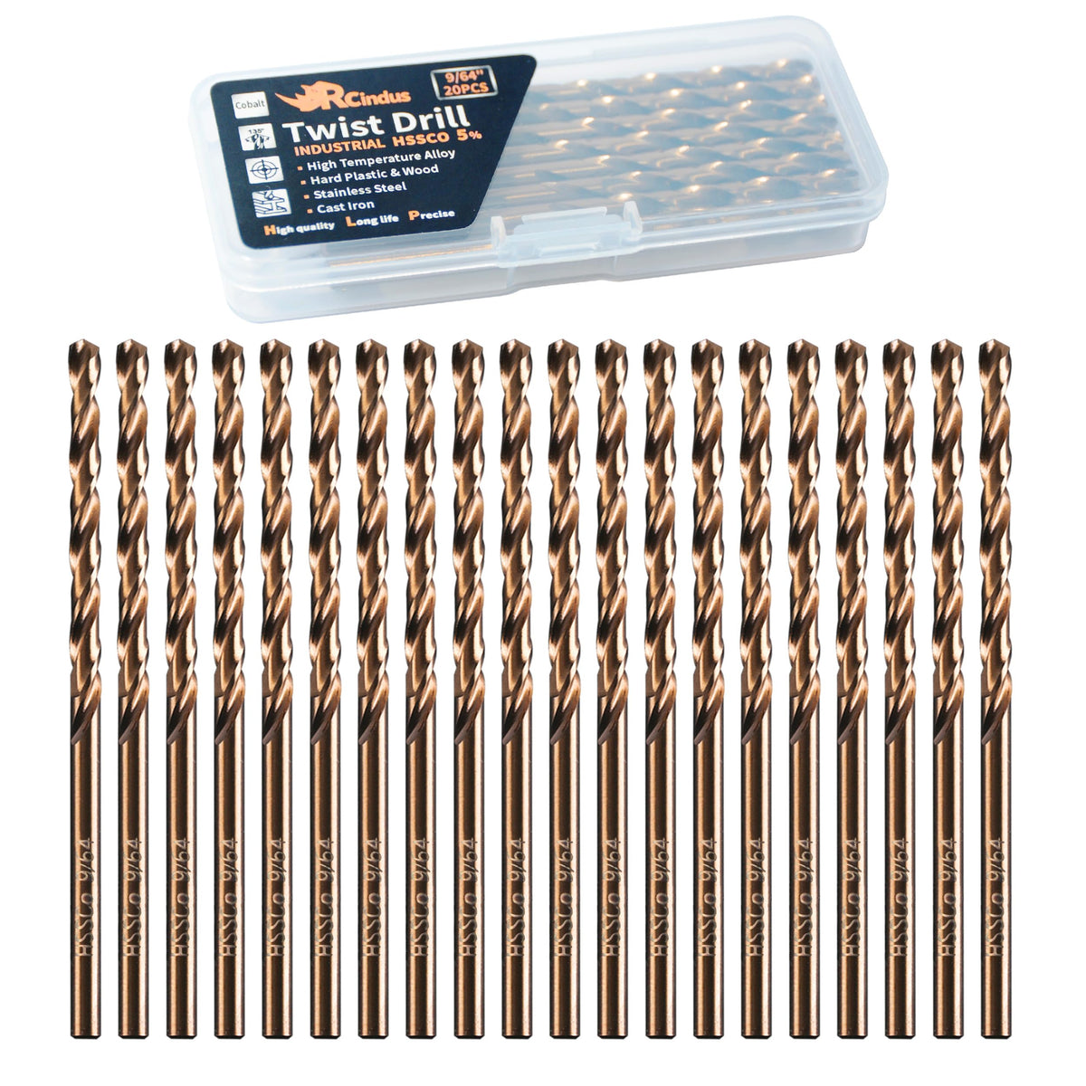 RCINDUS 9-64 inch cobalt drill bits for precise steel drilling