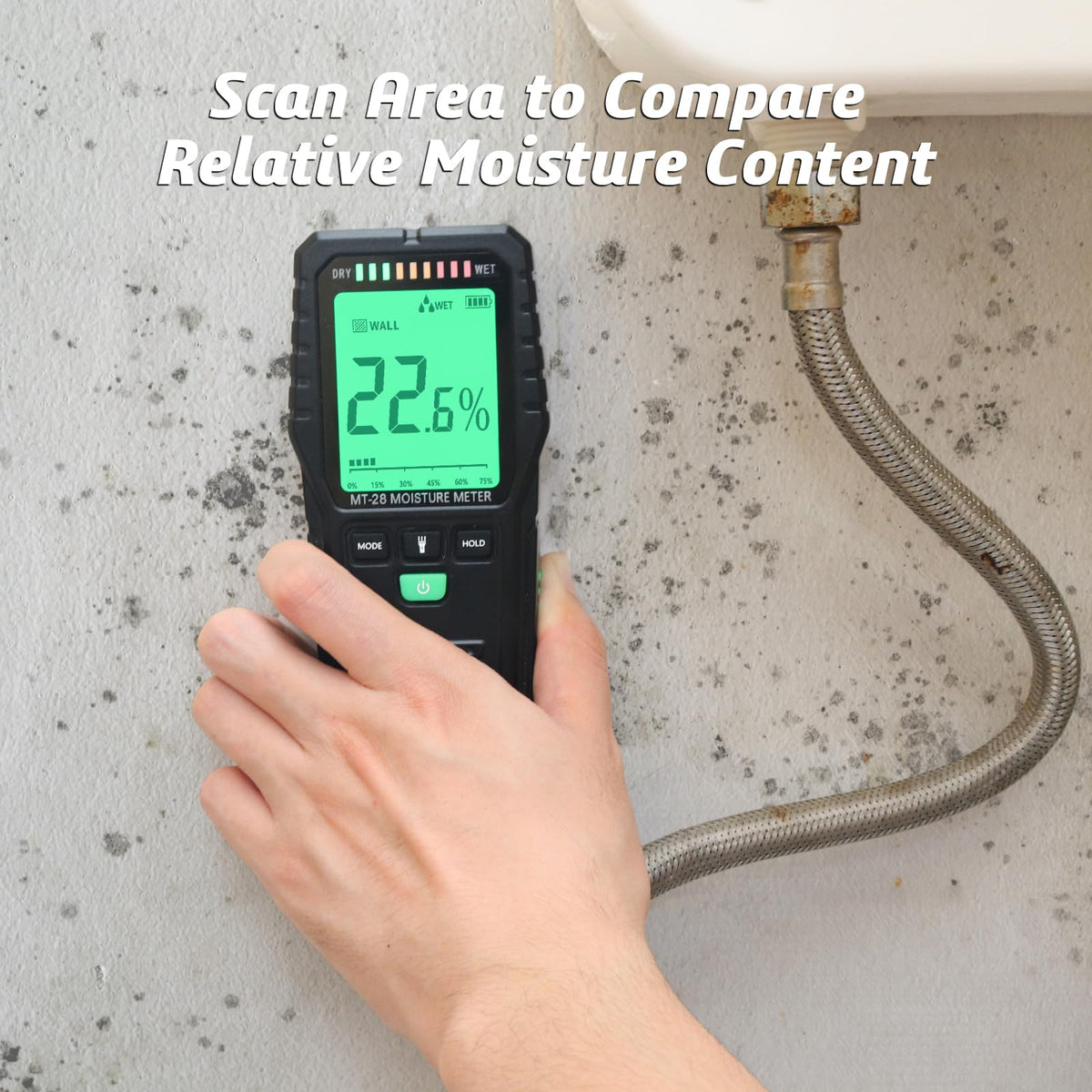 RDINSCOS pinless meter showing zero pins, preserving finish.