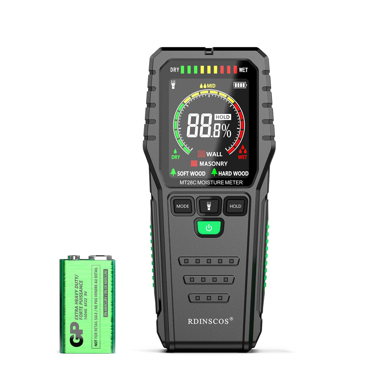 RDINSCOS pinless moisture meter on wall detects hidden dampness safely