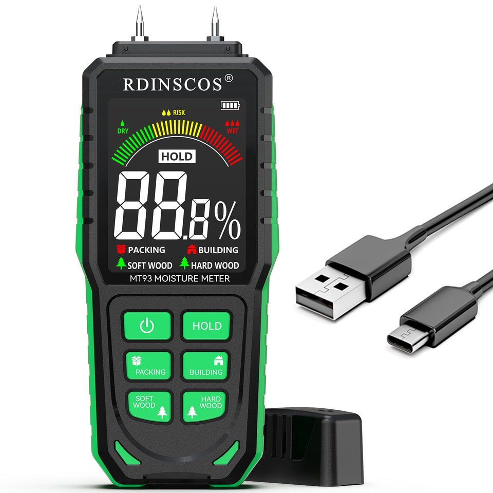 RDINSCOS Rechargeable moisture meter with wood probe for precise wood moisture detection.