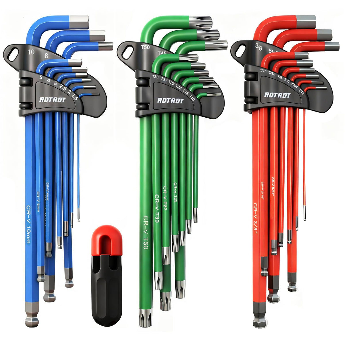 RDTRDT 28-piece hex key set with ball-end design for easy access in tight spaces.