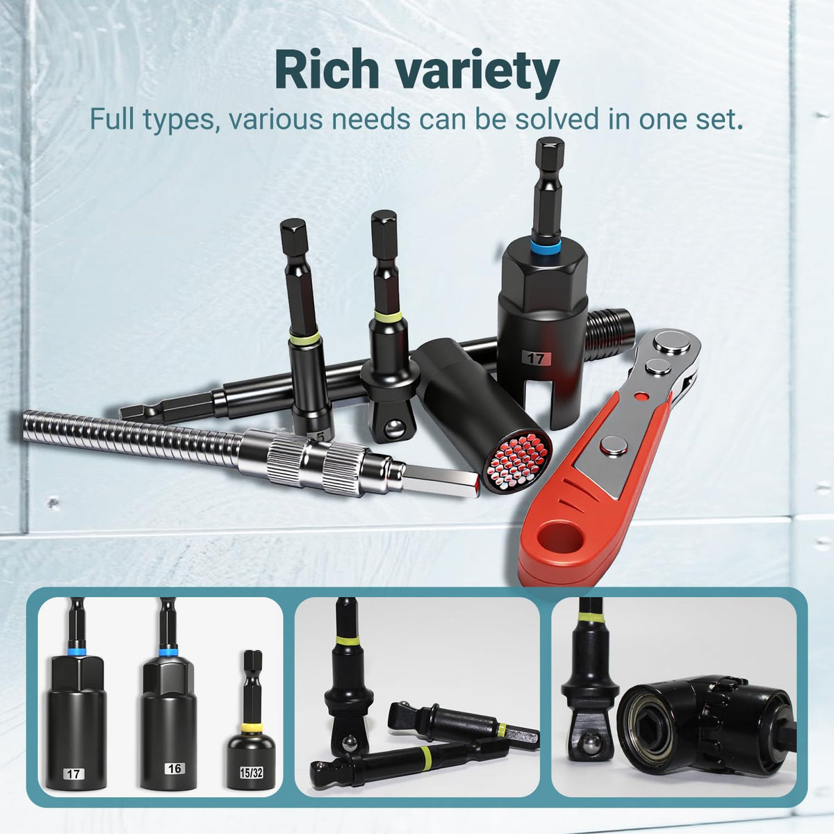 RDTRDT quick-release extension and power bits for versatile setups.