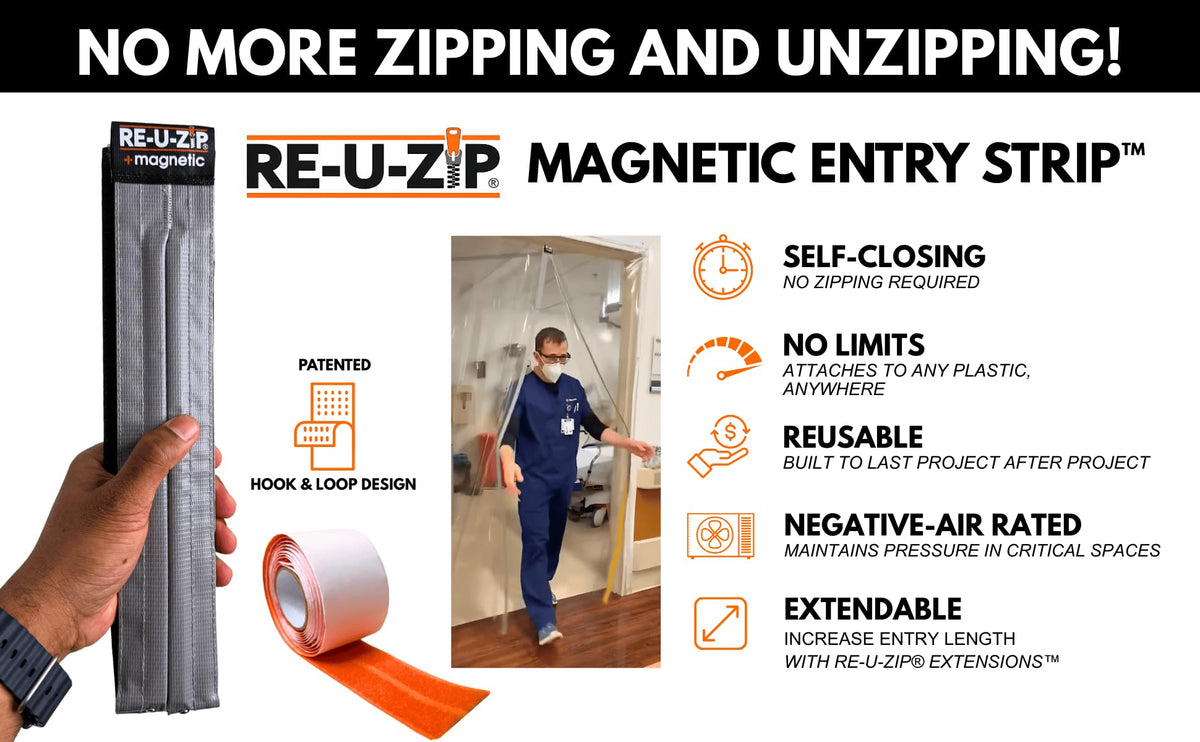 RE-U-ZIP starter kit contents with magnetic strip, refills, and bag