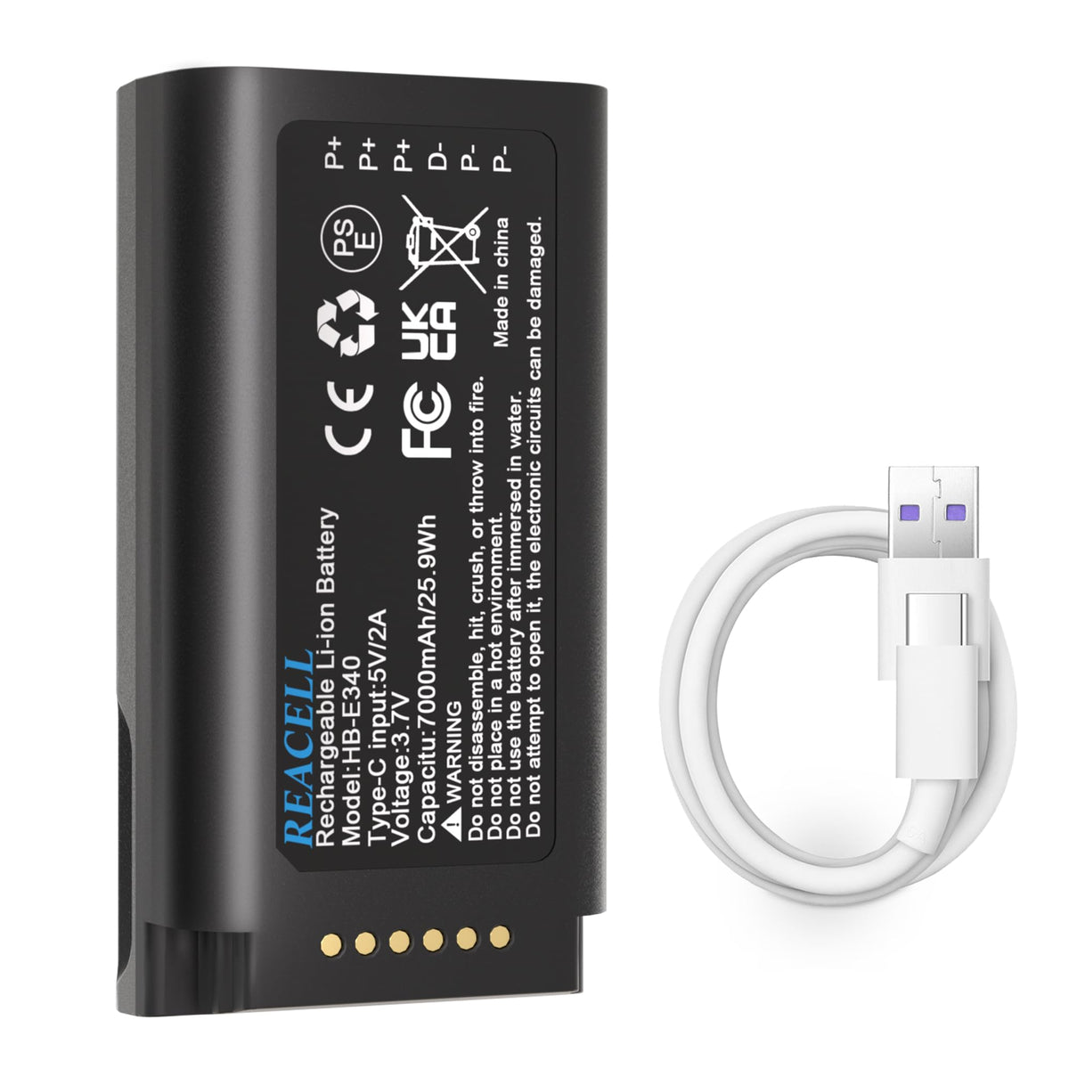 REACELL E340 battery charging via USB-C for quick top-ups