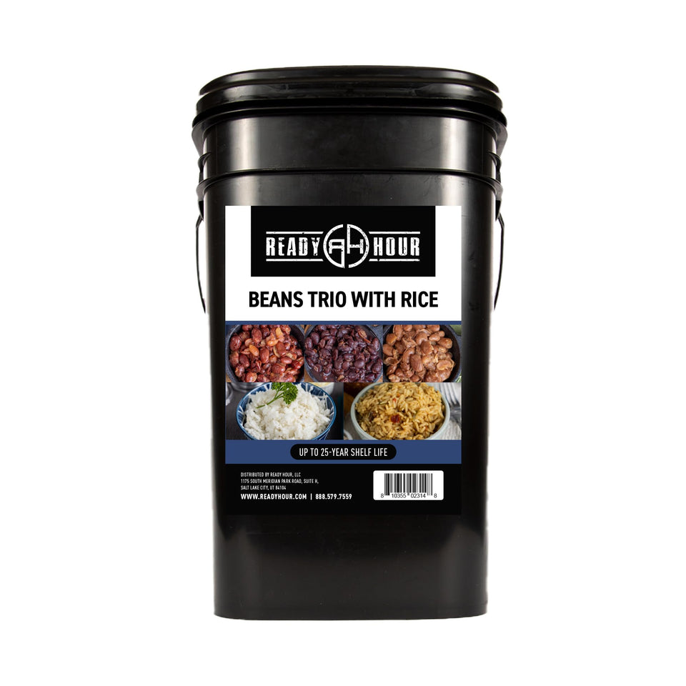Ready Hour Beans Trio Kit Bucket front view for emergency prep and grab-and-go storage.