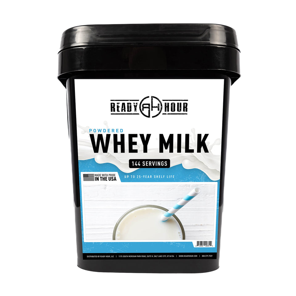 Ready Hour bulk milk powder storage container, flood-safe and long-lasting for emergencies.