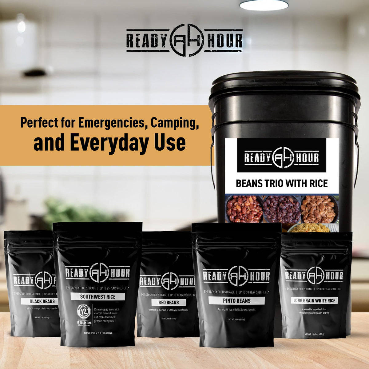 Ready Hour Southwest rice pouch adds flavorful versatility for varied emergency meals.