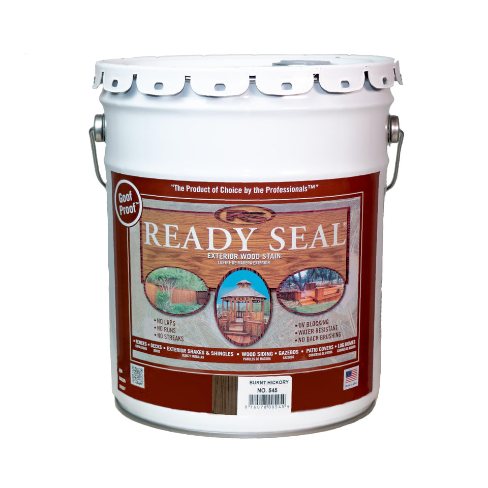 Ready Seal exterior stain in Burnt Hickory on deck boards showing rich color.