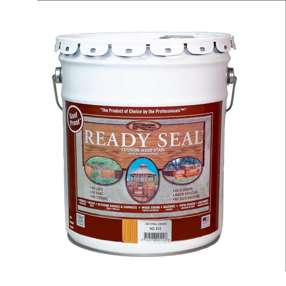 Ready Seal exterior wood stain in Natural Cedar 5-gallon pail for outdoor projects.