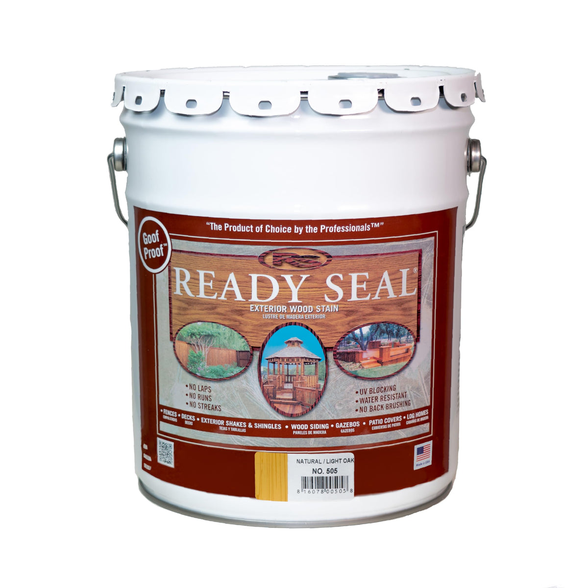 Ready Seal Light Oak exterior stain in a 5-gallon pail protects wood.