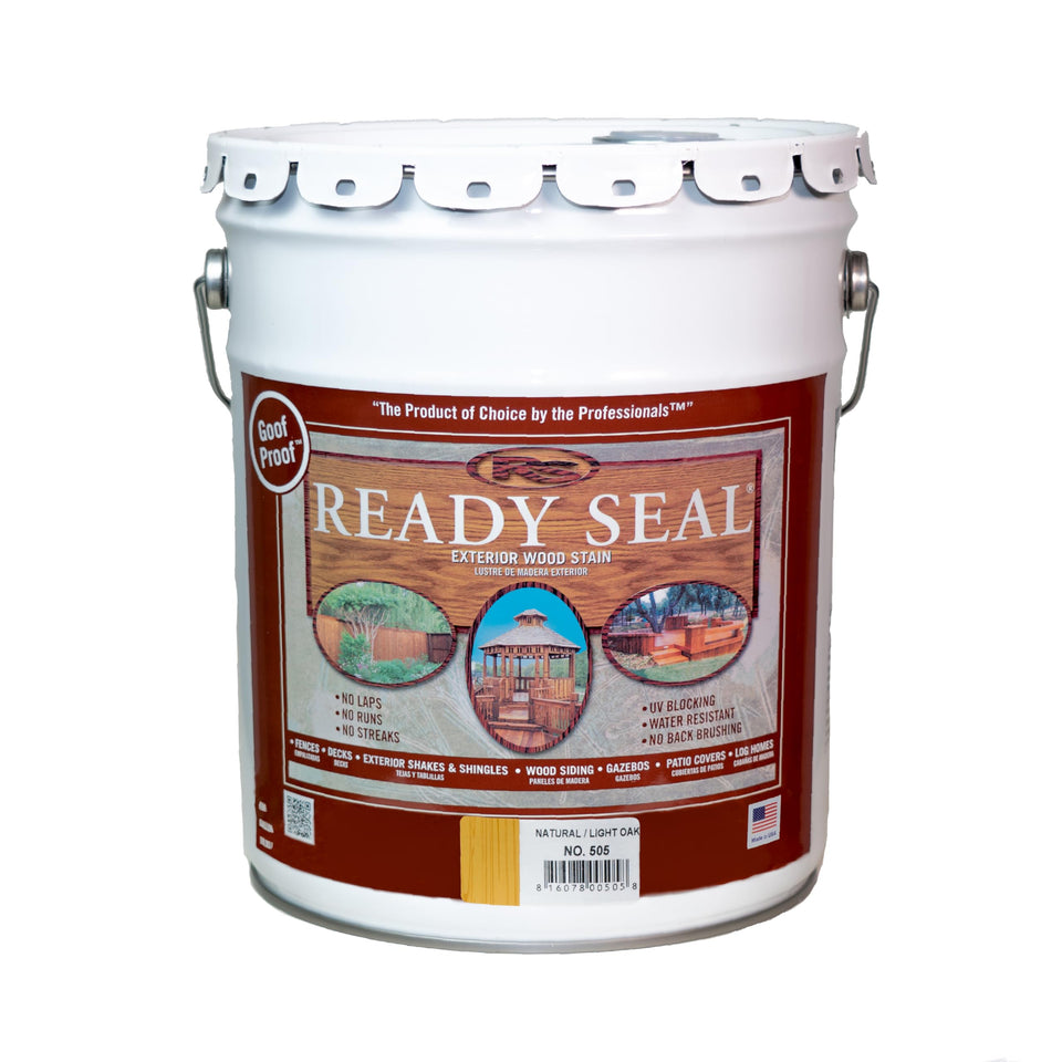 Ready Seal Light Oak exterior stain in a 5-gallon pail protects wood.