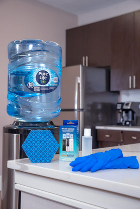 ReadyRefresh water cooler cleaning kit contents laid out for quick setup and use