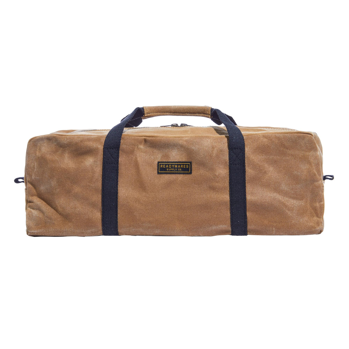 Readywares large 20 front view utility bag in rugged waxed canvas for on-site organization.