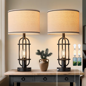 Reaketon black table lamps 2-pack with warm ambient glow for living room.