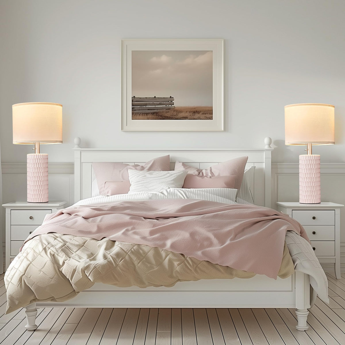 Reaketon living room lamps pink pair on a console provide elegant lighting.