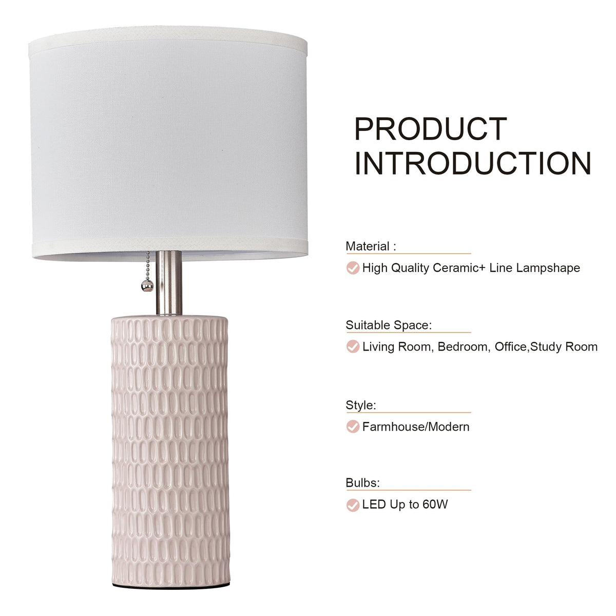 Reaketon modern pink bedroom lamps add fresh farmhouse-inspired charm.