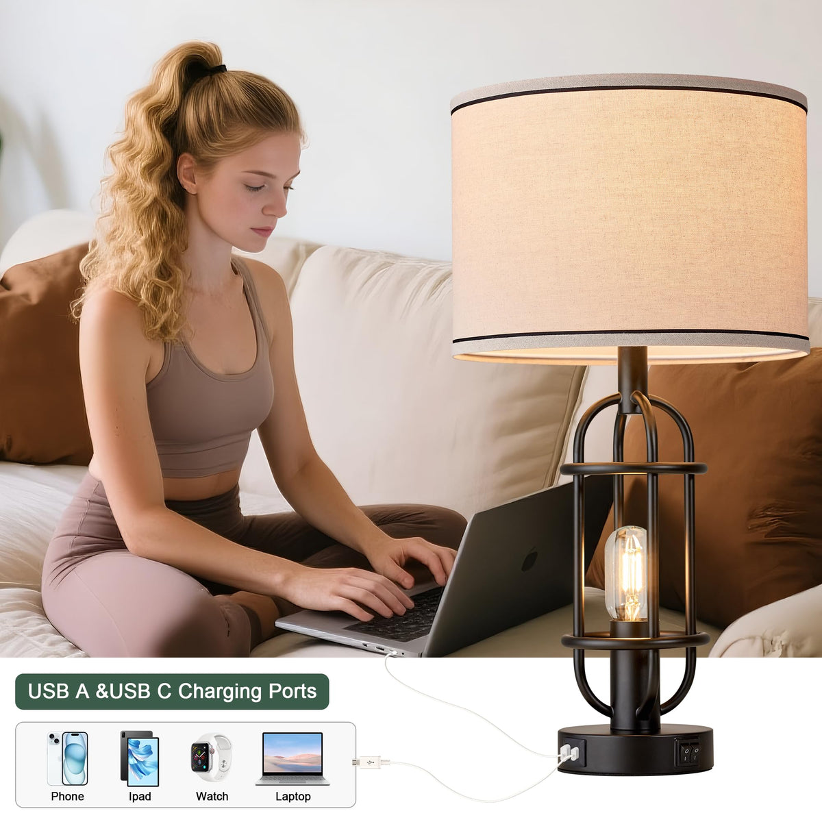 Reaketon nightstand lamps in industrial design for cozy bedside reading.