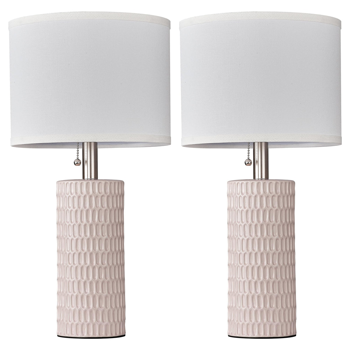 Reaketon pink lampshade diffuses light for relaxing nighttime reading.