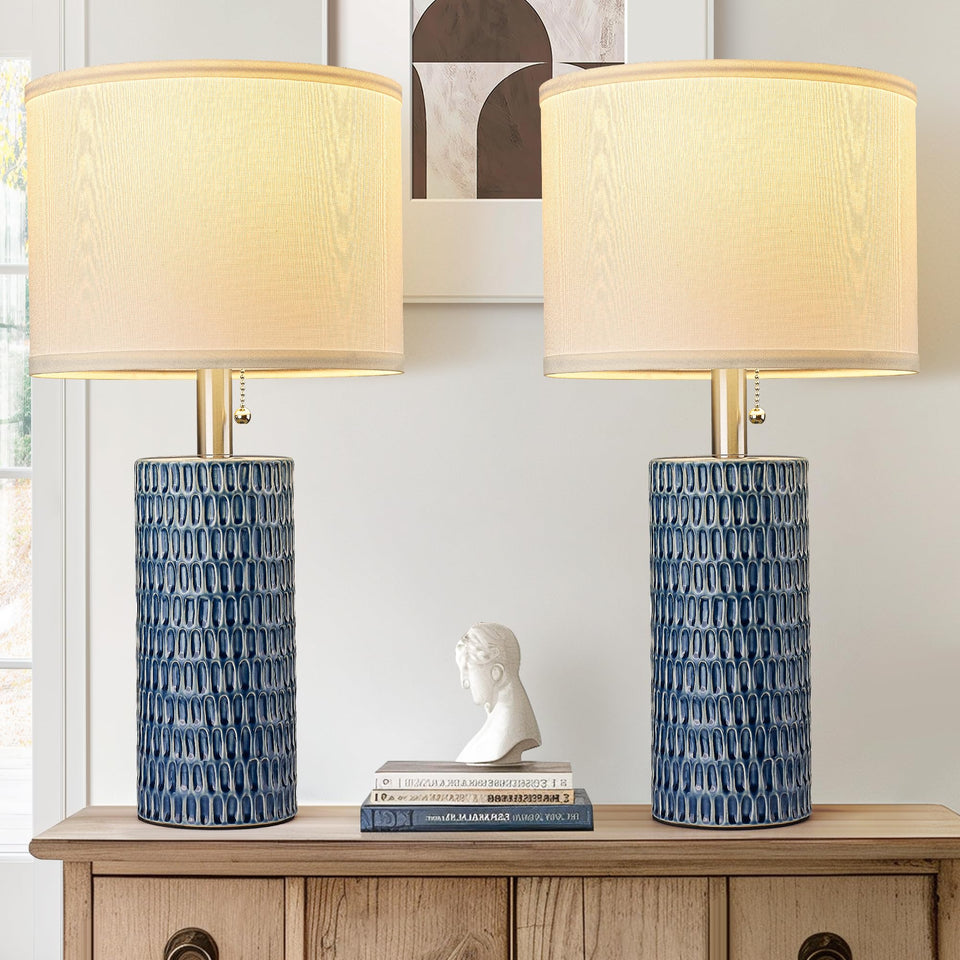 Reaketon dark blue ceramic table lamp with modern design for living rooms.