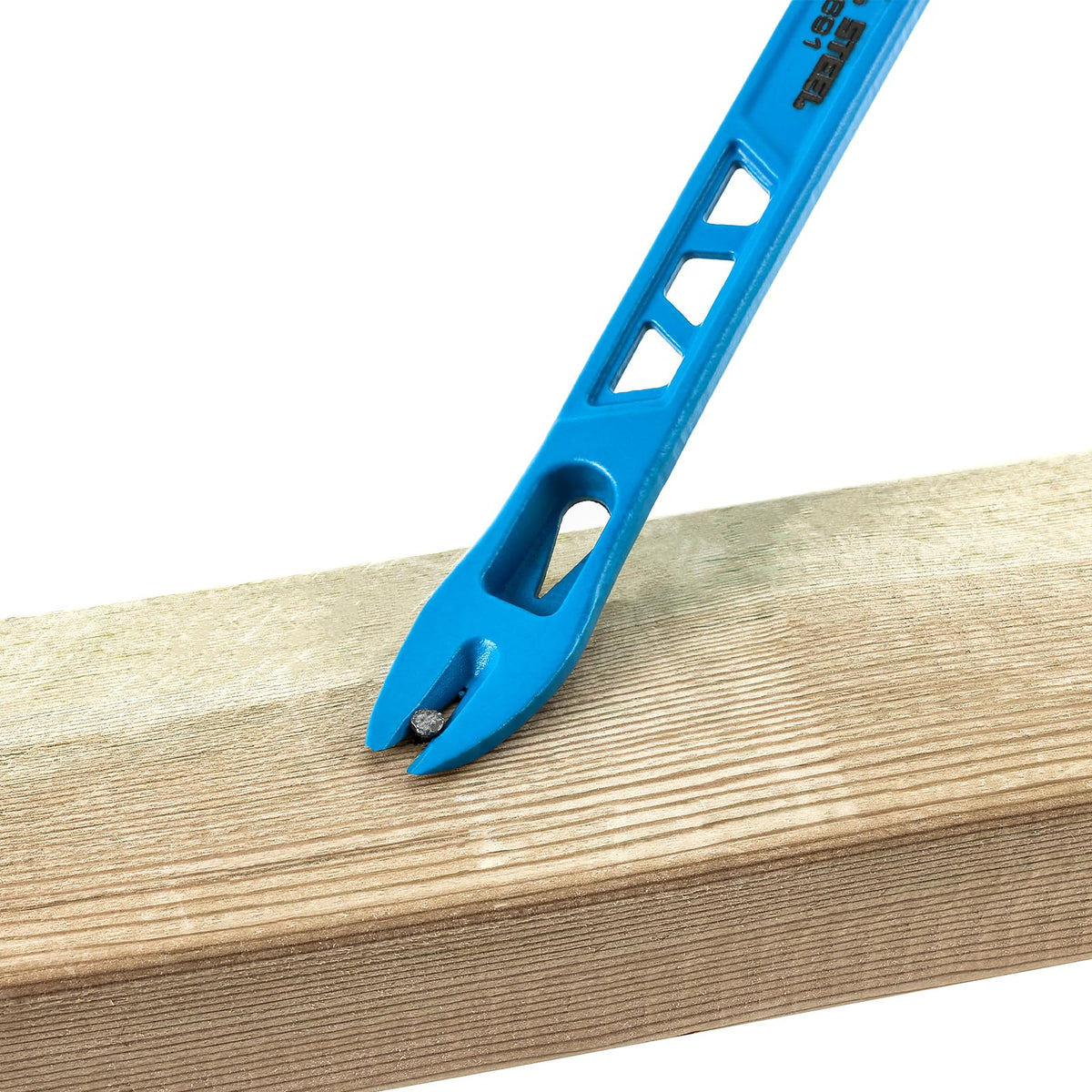 Real Steel Cats Paw Pry Bar 180-degree nail slots ease removal.