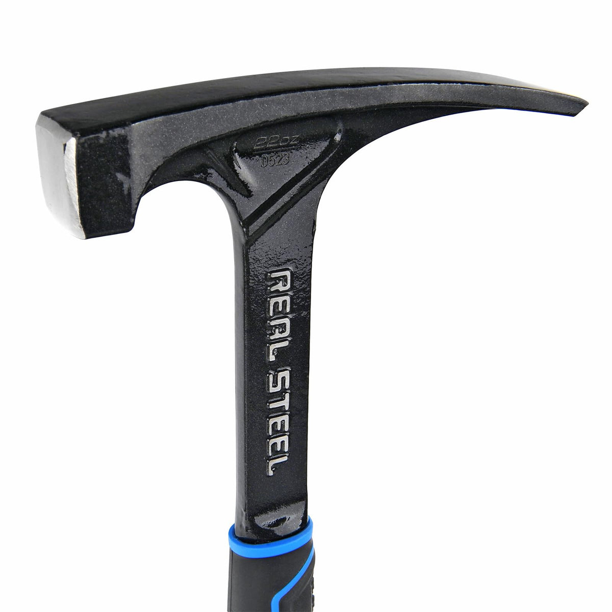 Real Steel Ultra Rock Pick Hammer with heat-treated rim reducing chipping during work.