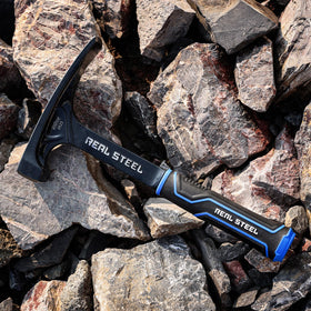 Real Steel Ultra Rock Pick Hammer in use on a masonry project.