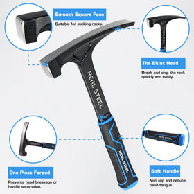 Real Steel Ultra Rock Pick Hammer showing the textured rubber grip for a secure hold.