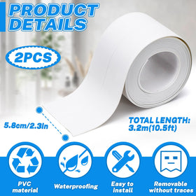 Realand caulk tape at toilet base demonstrating easy peel and stick installation.