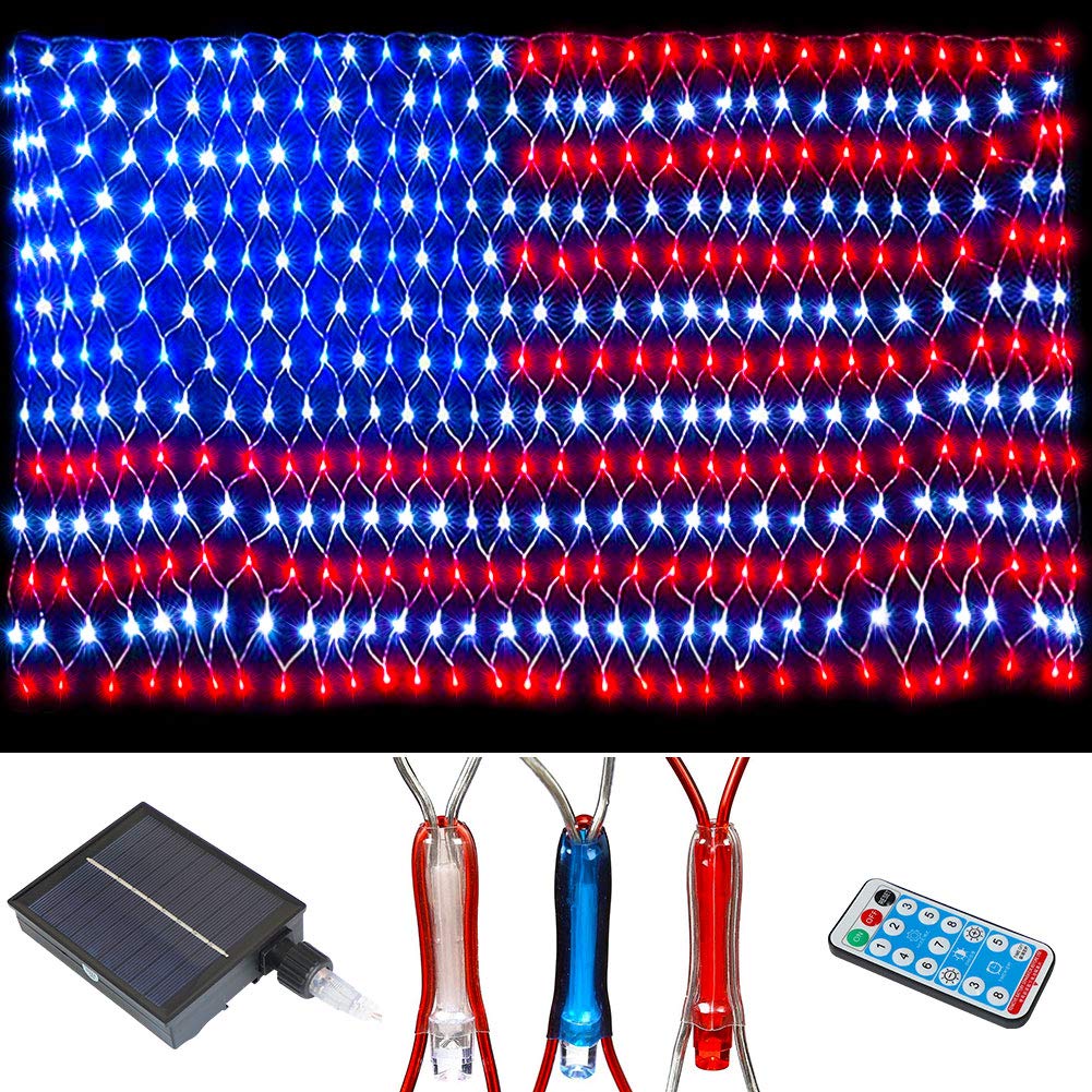 Realization American flag lights solar assembly provides bright patriotic illumination for outdoors