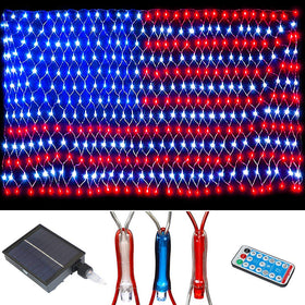 Realization American flag lights solar assembly provides bright patriotic illumination for outdoors