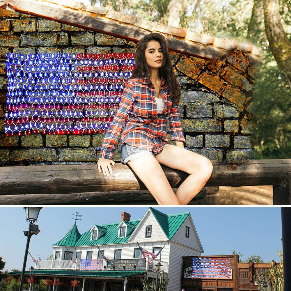 Realization patriotic LED net light 4th July highlighting yard celebrations in red white and blue