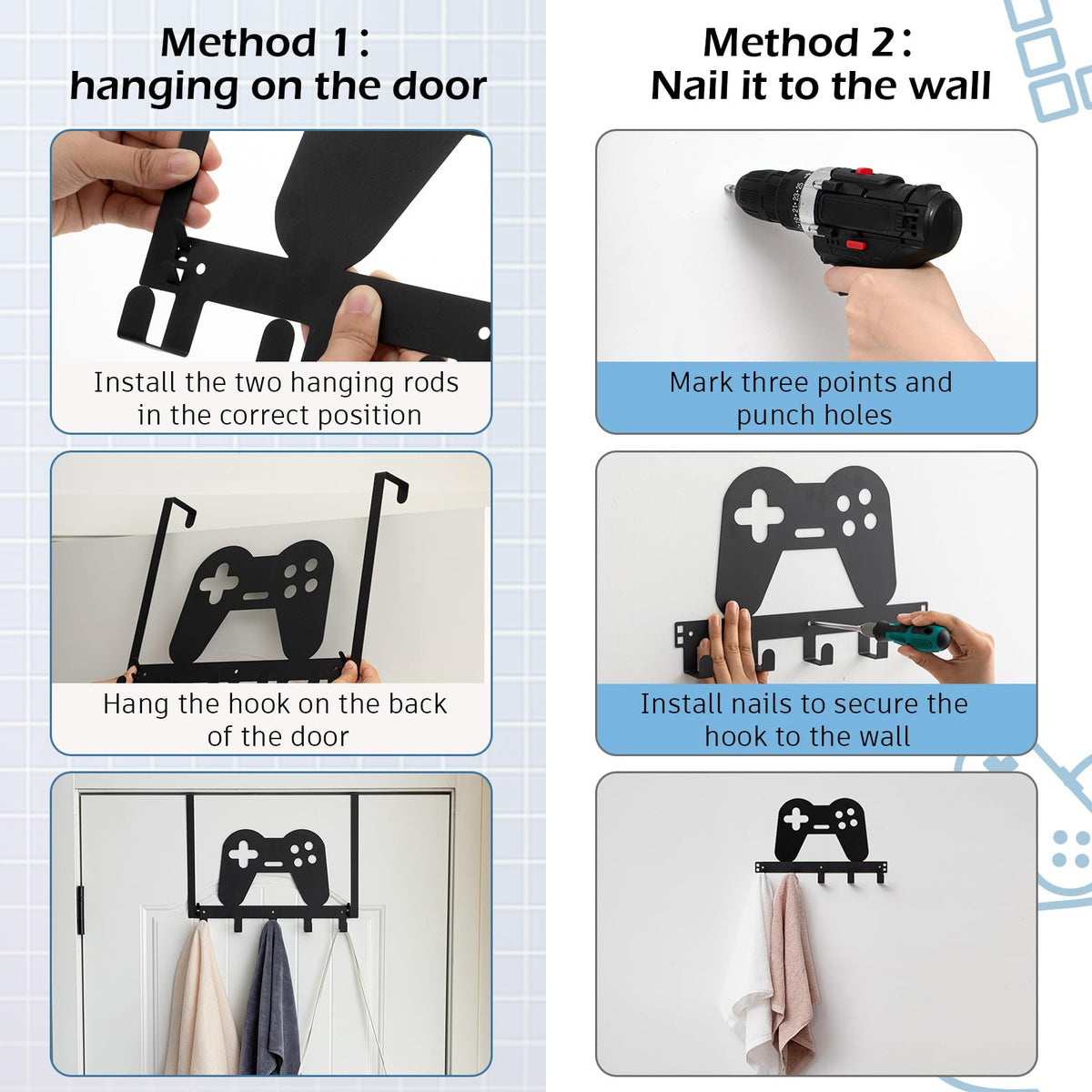 Reallnaive Gamepad-design hook hangs keys and towels neatly.