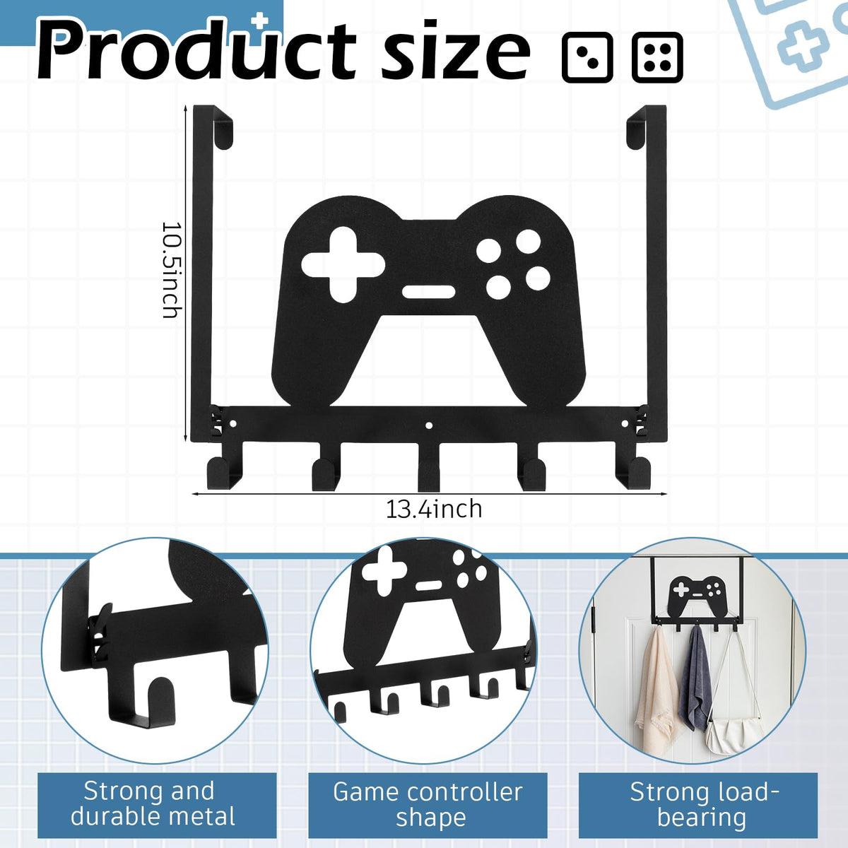 Reallnaive metal door hook with five hooks, rust-proof and sturdy.