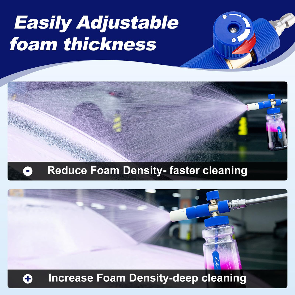 REALYOU Foam Cannon close-up shows dense foam clinging to surfaces