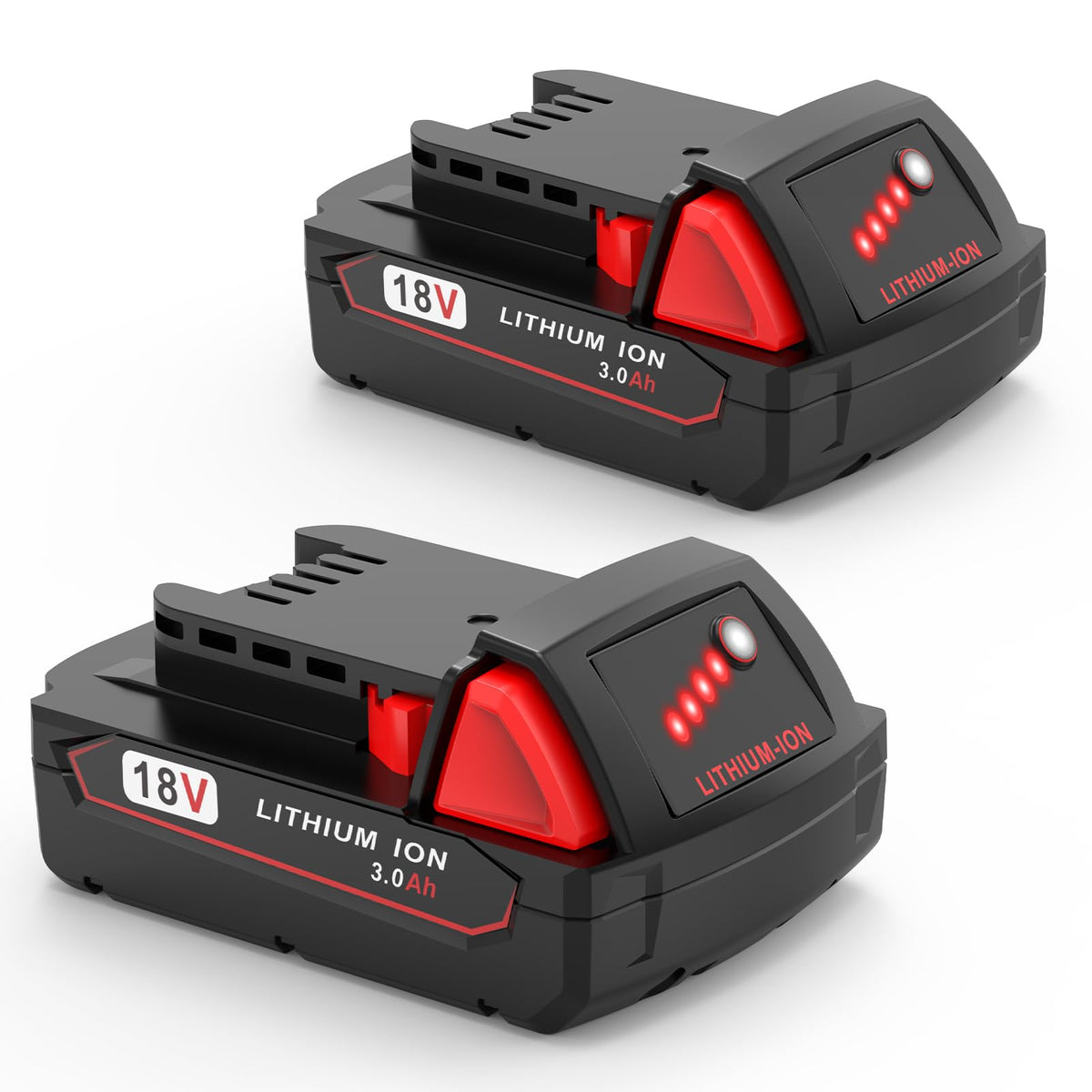 rebicacate Milwaukee M18 3.0Ah battery front view showing compact design
