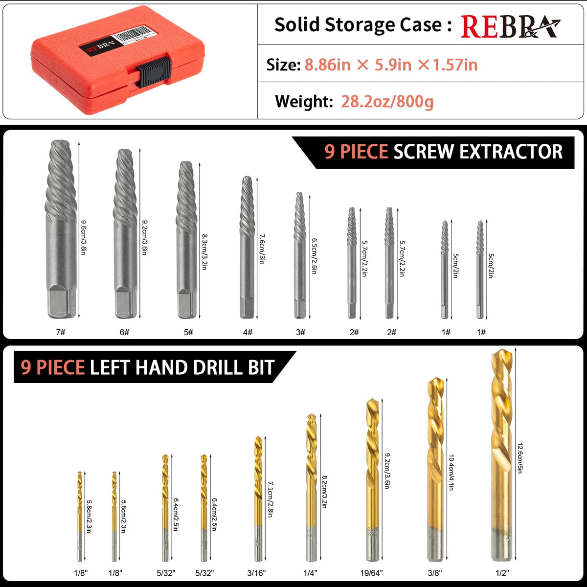 REBRA left-hand drill bit cobalt 135-degree close-up highlights durability and precise engagement.