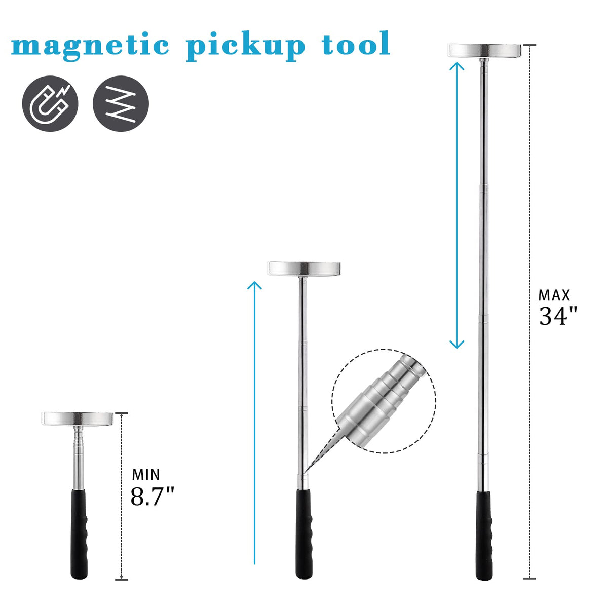 Extended 34-inch reach showing retractable handle in action.