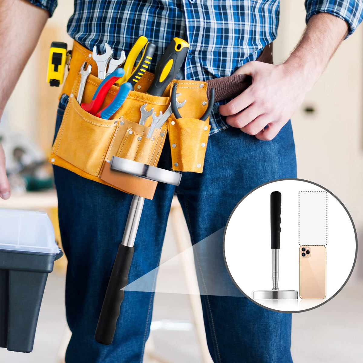 Multi-purpose magnetic pickup tool for nails, screws, and metal debris.