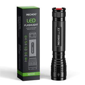 RECHOO S2000 LED flashlight with bright beam for night visibility and safety.
