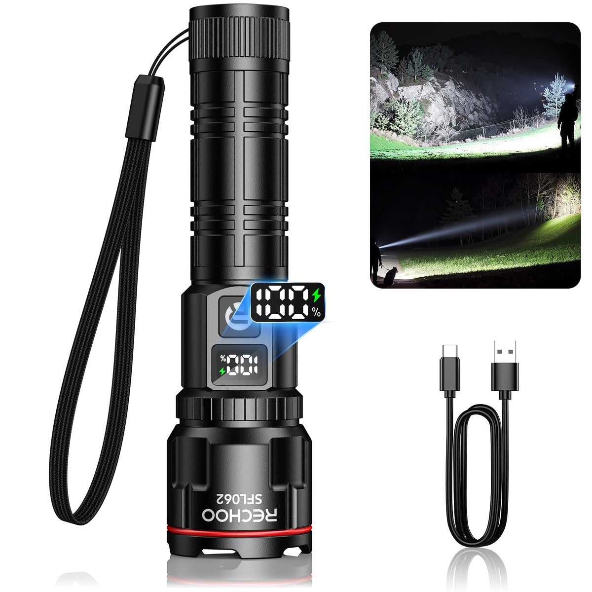 RECHOO flashlight beam-328ft offering long-range illumination for outdoor tasks